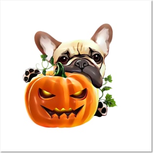 French bulldog and pumpkin, pumpkin,pumpkins,halloween,fall,spooky Posters and Art